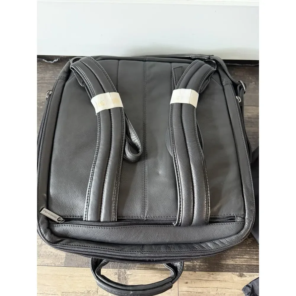 Kenneth Cole Matrix Leather Laptop Backpack Briefcase Messenger Black w/Dust Bag